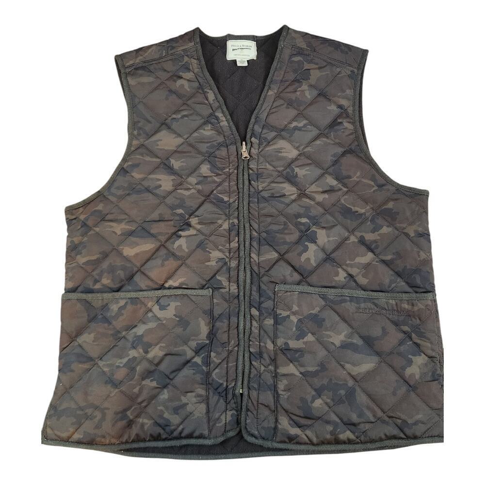 Field & Stream Outfitters mens sz med vest quilted fleece lined brown camo
